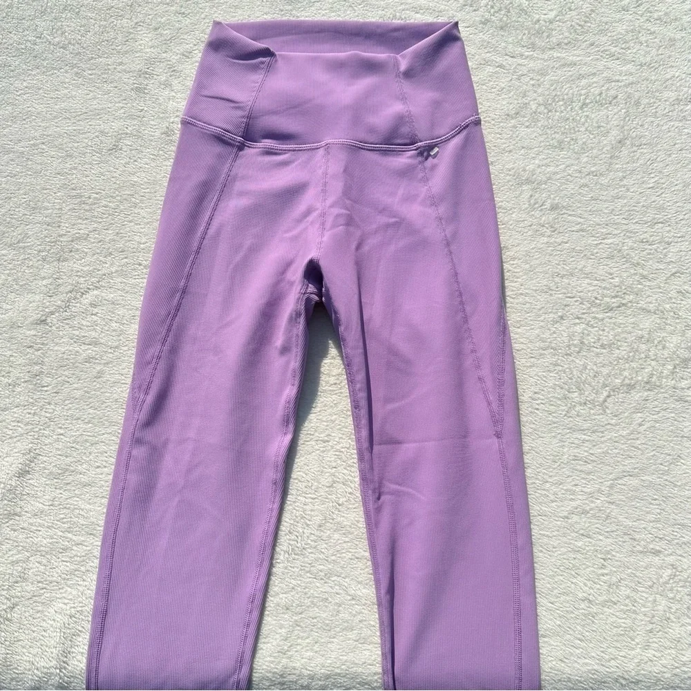 NWT Wilo the Label Ribbed Ruched Ankle Purple Leggings